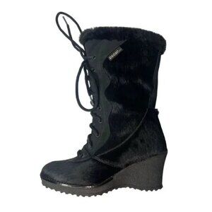 Oscar Sport Apres Ski Black Fur Tall Lace Up Winter Boots Size 41